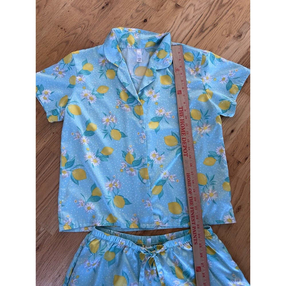 Flora Nikrooz Satin Pajama Set - Lemon & Daisy Print 2pc Shorts Set - Size M - Picture 3 of 8